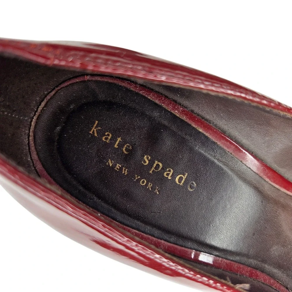 Kate Spade New York Burgundy Patent Leather Wedge Pumps Round Toe Size 7.5M